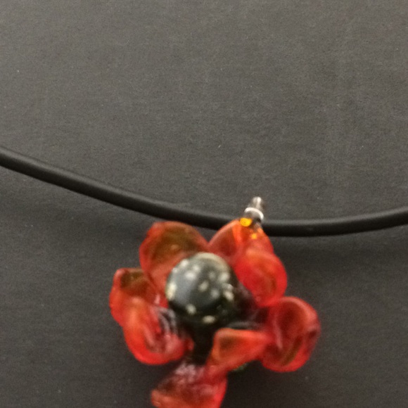 Vintage glass gold plated natural leather chocker - Picture 2 of 3